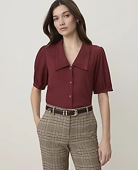 Ann Taylor Puff Sleeve Blouse Rich Merlot Women's