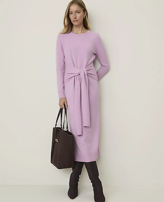Ann Taylor Tie Waist Midi Sweater Dress Women's