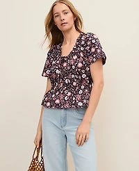 Ann Taylor Weekend Floral Gathered Peplum Top Night Sky B Women's