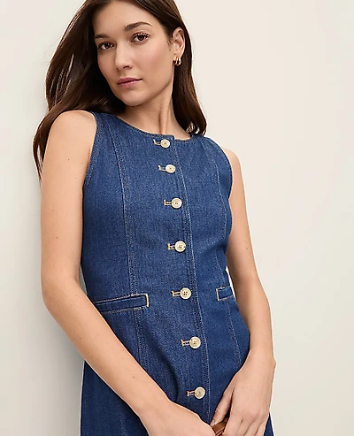 Ann Taylor Denim Flare Midi Dress Luxe Medium Wash Women's