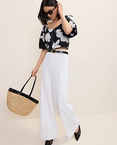Ann Taylor The Petite Side Zip Wide-Leg Pant Fluid Crepe White Women's