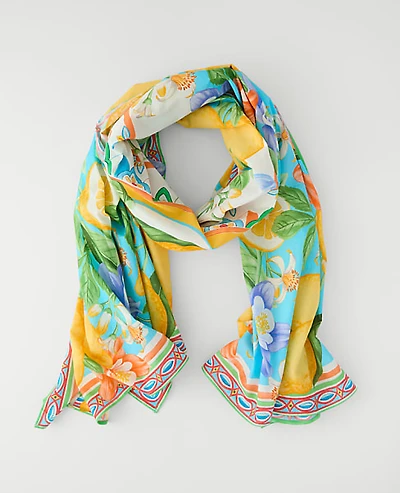 Ann Taylor Lemon Floral Print Scarf White Women's