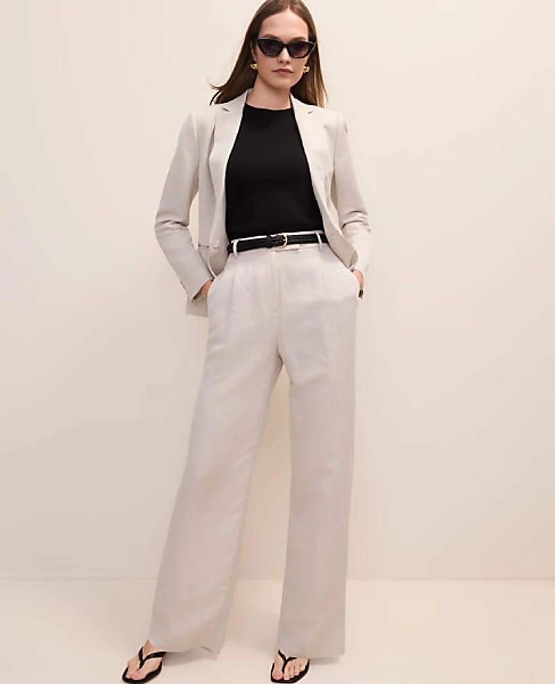 Ann Taylor The Petite Pleated Straight Pant in Linen Blend Size 8 Natural Flax Women's