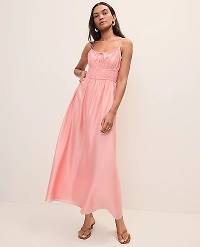Ann Taylor Petite Weekend Gathered Maxi Dress Light Coral Spice Women's
