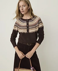 Ann Taylor Weekend Fair Isle Henley Sweater French Mocha Women's