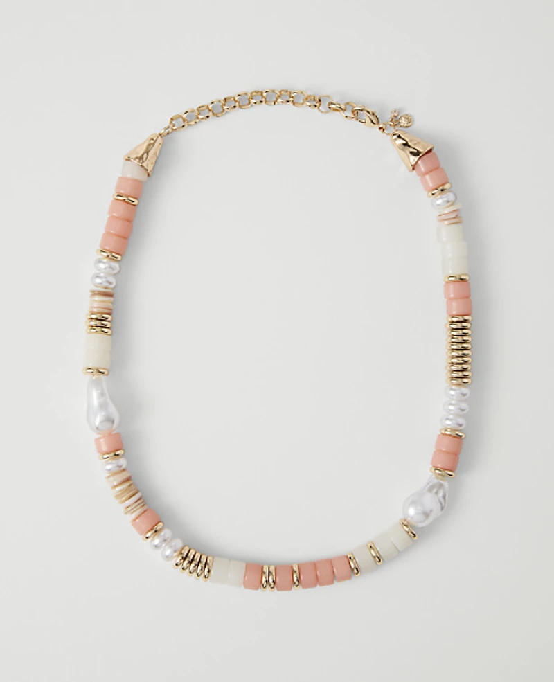 Ann Taylor Stone Pearl Statement Necklace Pink Peony Women's