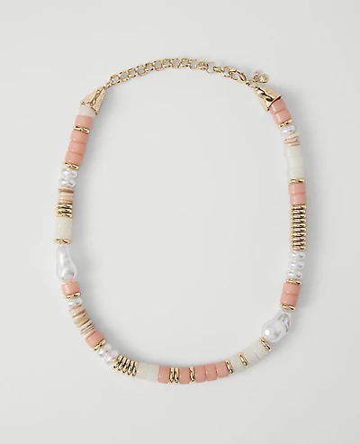Ann Taylor Stone Pearl Statement Necklace Pink Peony Women's