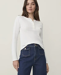 Ann Taylor Petite Weekend Pointelle Henley Top Winter White Women's