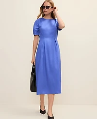 Ann Taylor Petite Crew Neck Flare Midi Dress Dream Blue Women's