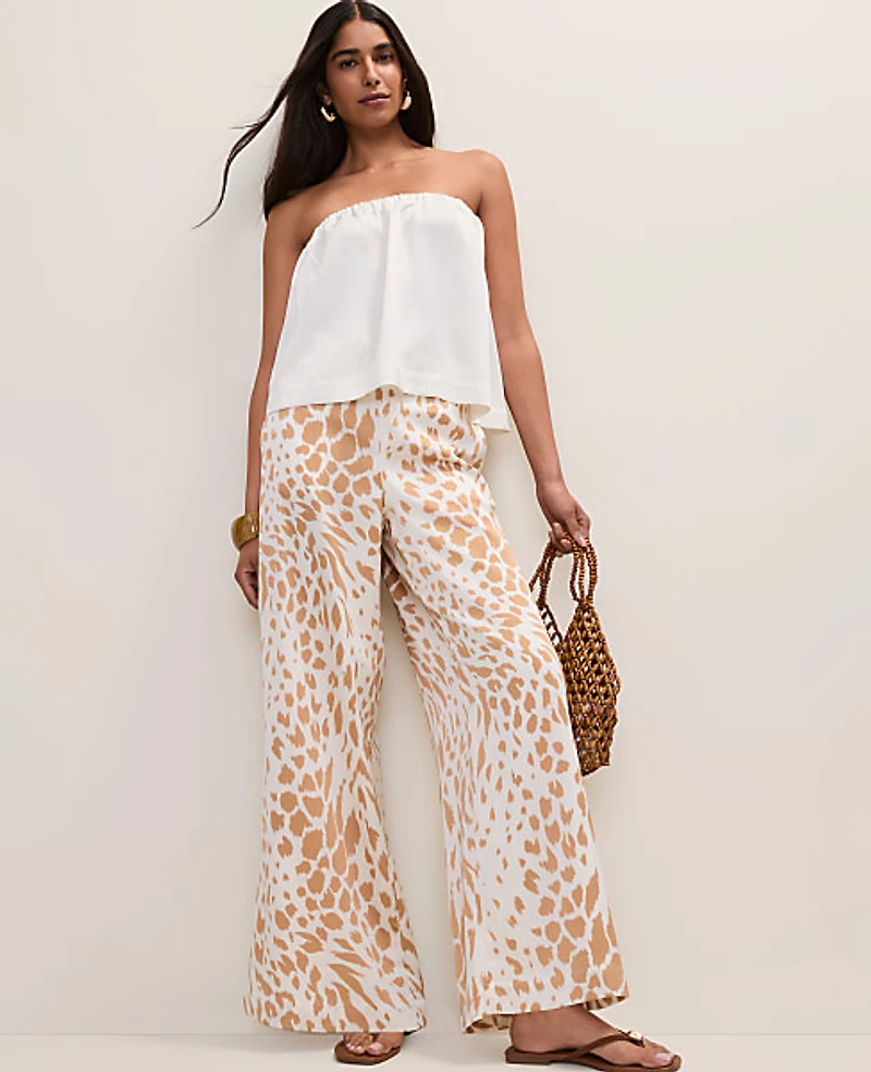 Ann Taylor Petite Easy Wide-Leg Pant Animal Print Satin Cafe Au Lait Women's