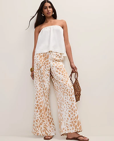 Ann Taylor Petite Easy Wide-Leg Pant Animal Print Satin Cafe Au Lait Women's