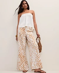 Ann Taylor Petite Easy Wide-Leg Pant Animal Print Satin Cafe Au Lait Women's