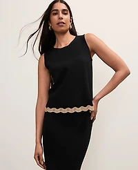 Ann Taylor Petite Metallic Trim Sweater Shell Top Black Women's