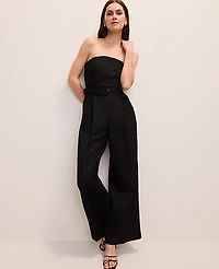 Ann Taylor Petite Belted Strapless Jumpsuit Linen Blend Black Women's