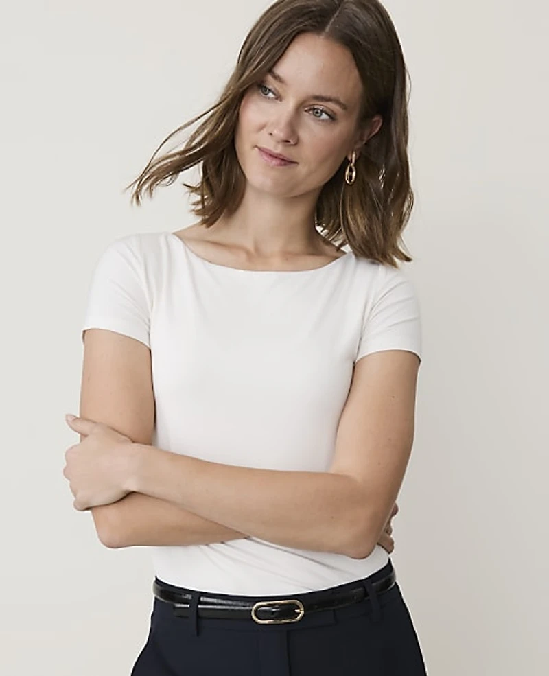 Ann Taylor Scoop Neck Sleeve T-Shirt Winter White Women's