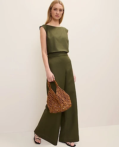Ann Taylor The Petite Easy Wide-Leg Pant Linen Blend Winding Ivy Women's