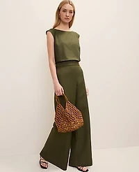 Ann Taylor The Petite Easy Wide-Leg Pant Linen Blend Winding Ivy Women's