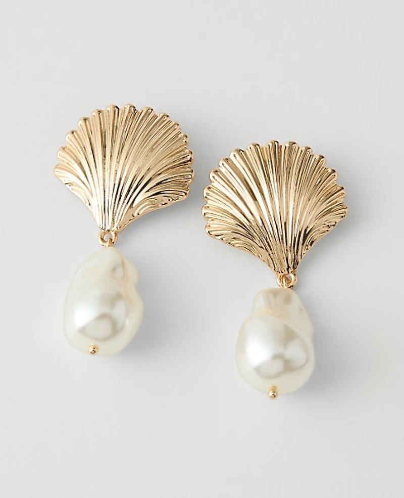 Ann Taylor Pearl Shell Drop Earrings Goldtone Women's