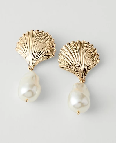 Ann Taylor Pearl Shell Drop Earrings Goldtone Women's