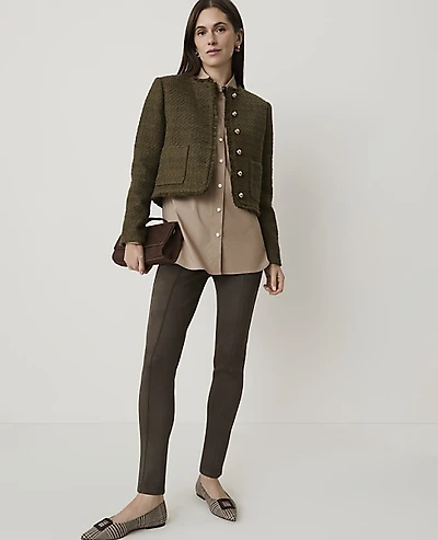 Ann Taylor Petite Seamed Side Zip Legging Faux Suede Caper Shadow Women's