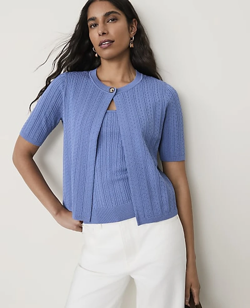 Ann Taylor Mixed Stitch Short Sleeve Cardigan Women's