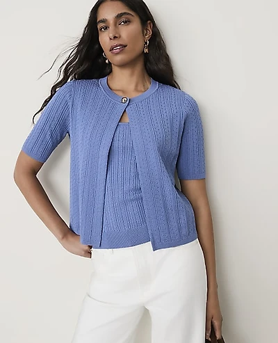 Ann Taylor Mixed Stitch Short Sleeve Cardigan Women's