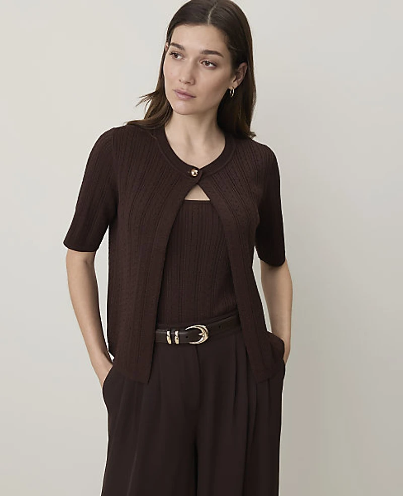 Ann Taylor Mixed Stitch Short Sleeve Cardigan Women's