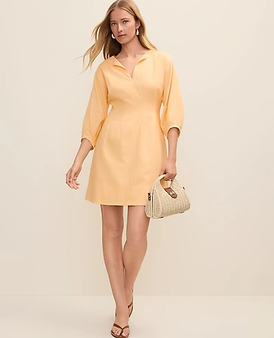 Ann Taylor Petite Pintucked Mini Dress Linen Blend Women's