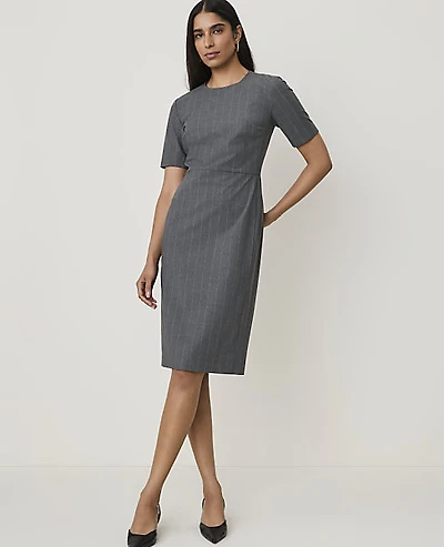 Ann Taylor Petite Pinstripe Crew Neck Sheath Dress Bi-Stretch Dark Neutral Women's