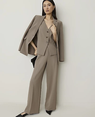 Ann Taylor The Petite Side Zip Wide-Leg Pant Textured Crepe Pebble Path Women's