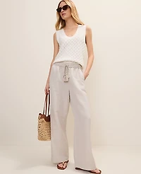 Ann Taylor Petite Weekend Easy Fit Wide-Leg Pant Linen Blend Natural Flax Women's
