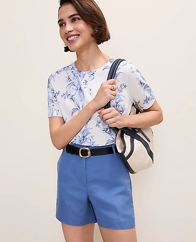 Ann Taylor Petite Floral Sweater T-Shirt White-Blue B Women's