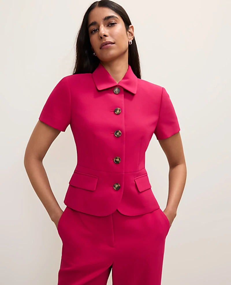 Ann Taylor The Petite Collared Jacket Fluid Crepe Granita Women's
