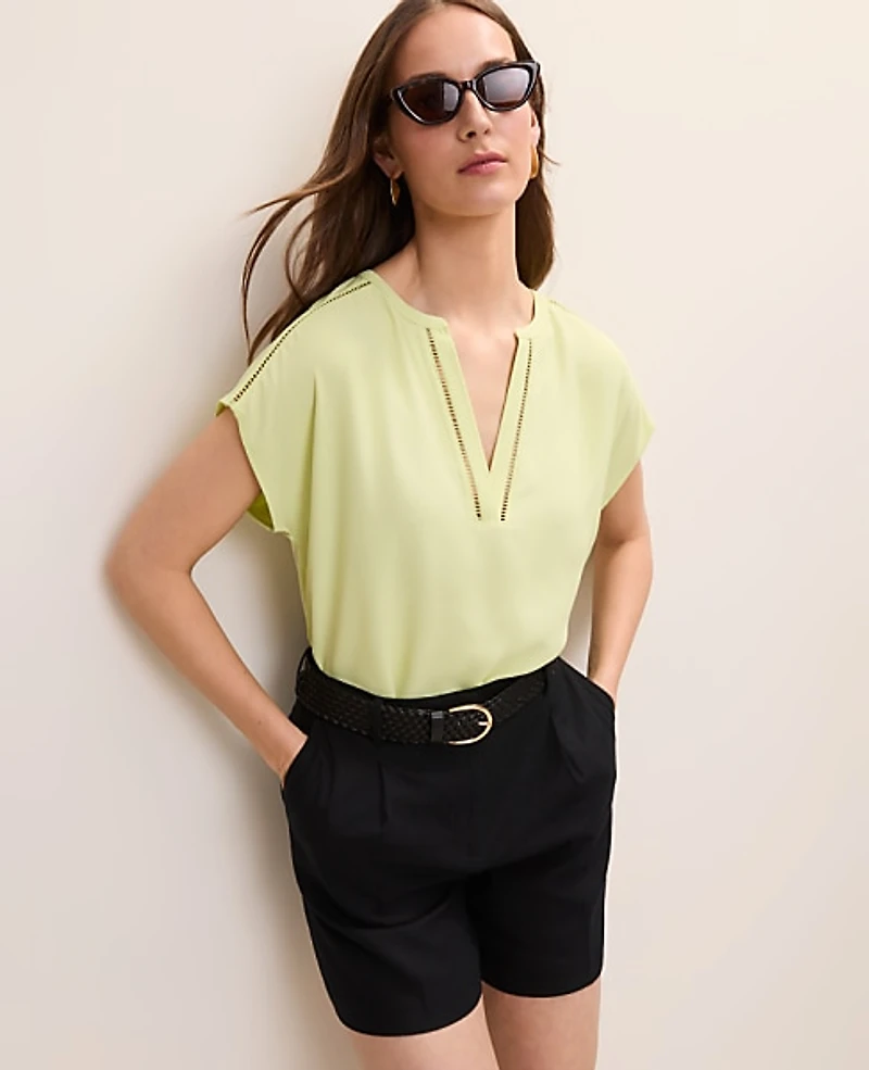 Ann Taylor Lace Trim Mixed Media Top Women's