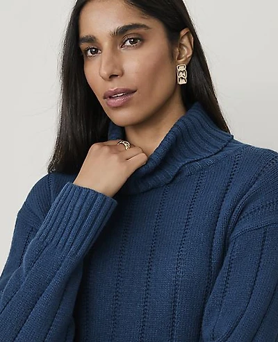 Ann Taylor Petite Ribbed Turtleneck Sweater Moonlit Backdrop Women's