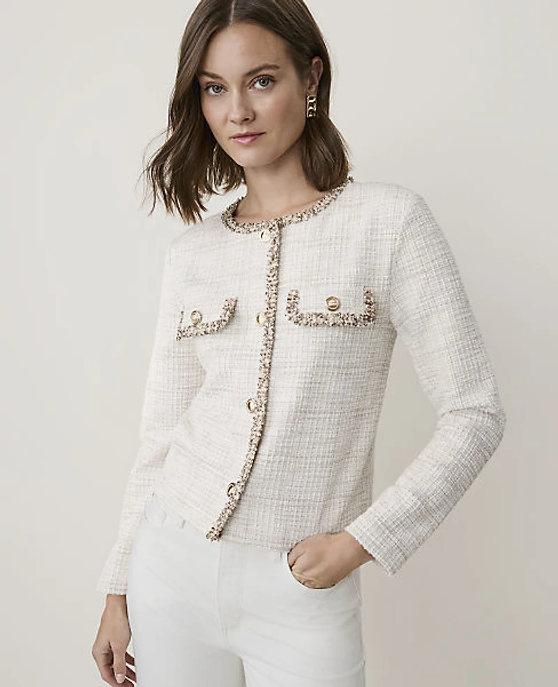 Ann Taylor Petite Metallic Tweed Jacket Creamy Combo Women's