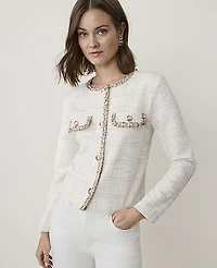 Ann Taylor Petite Metallic Tweed Jacket Creamy Combo Women's