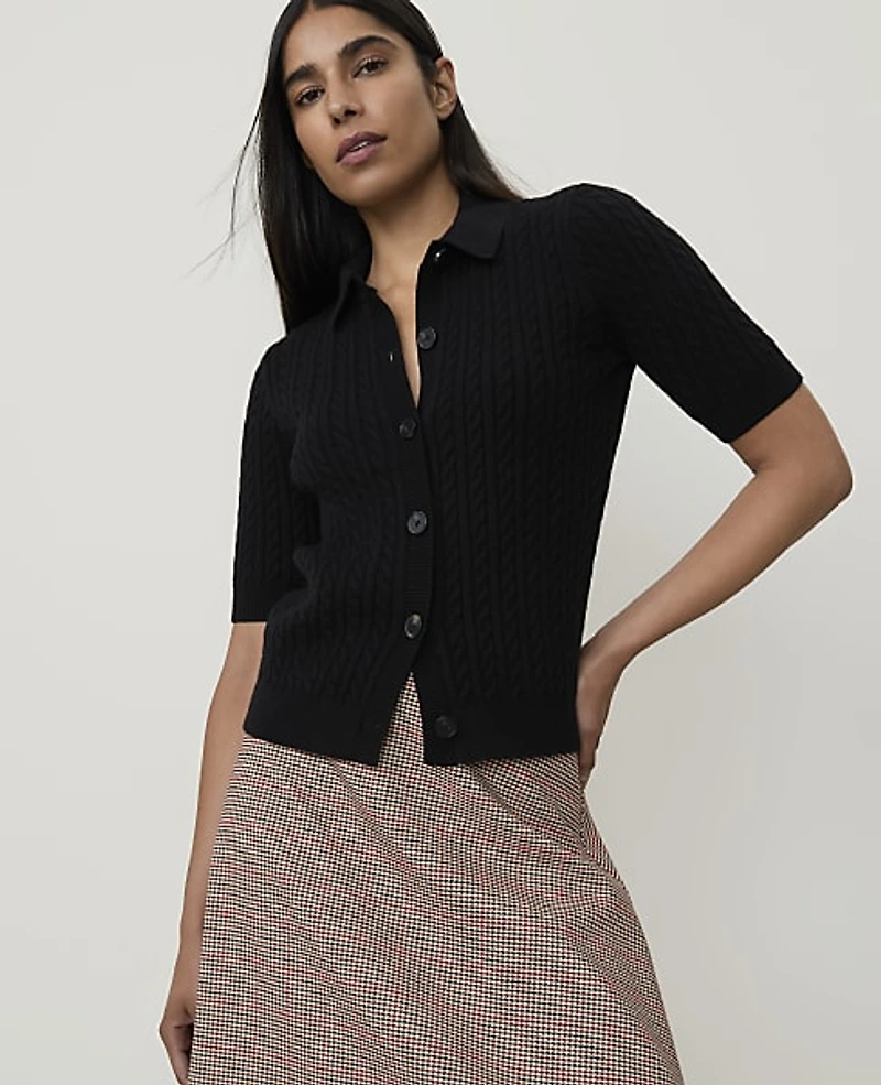 Ann Taylor Short Sleeve Cable Cardigan Women's