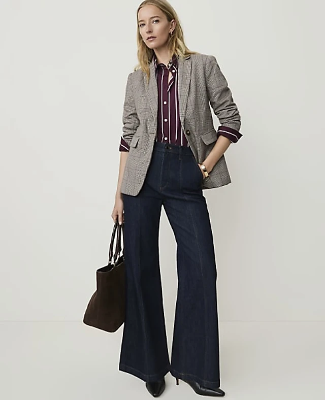 Ann Taylor The Plaid Single Button Blazer Multi Women's