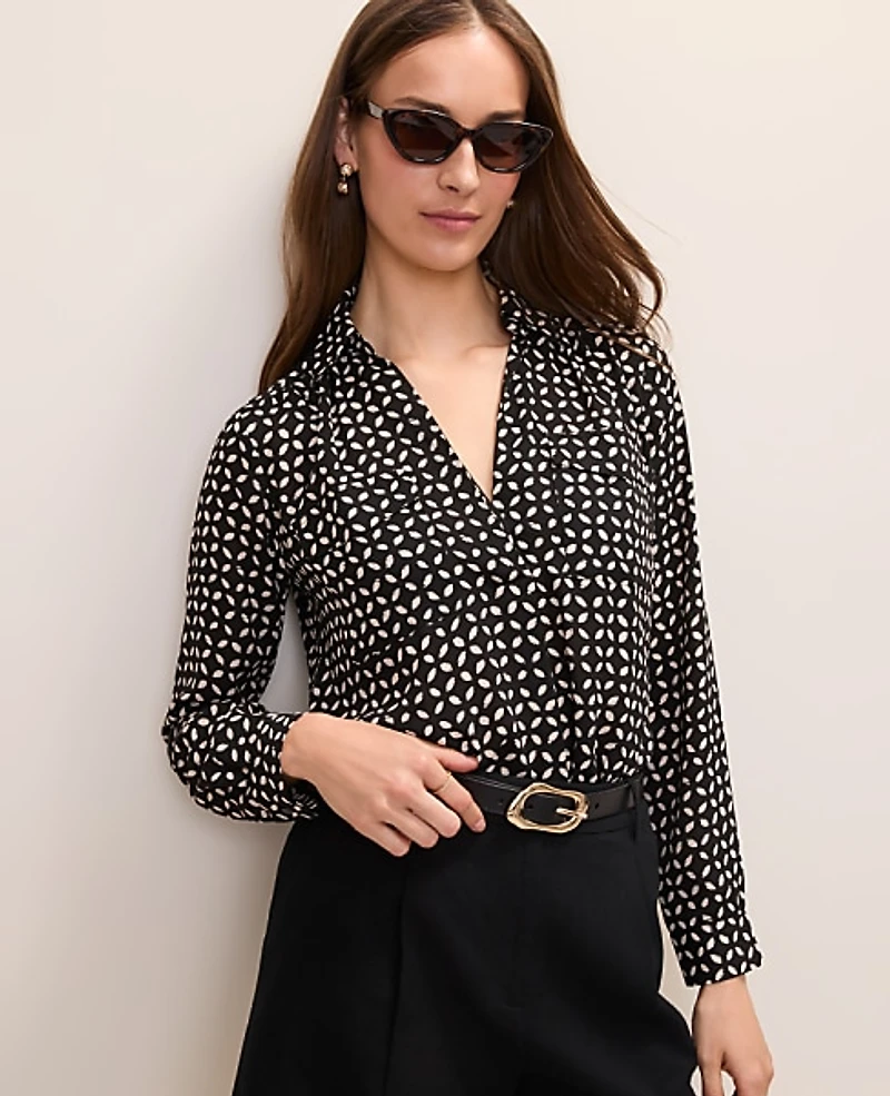 Ann Taylor Batik Camp Shirt Black Women's
