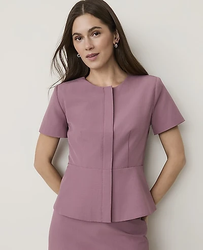 Ann Taylor The Crew Neck Peplum Top Bi-Stretch Stormy Mauve Women's