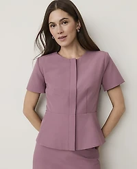 Ann Taylor The Crew Neck Peplum Top Bi-Stretch Stormy Mauve Women's