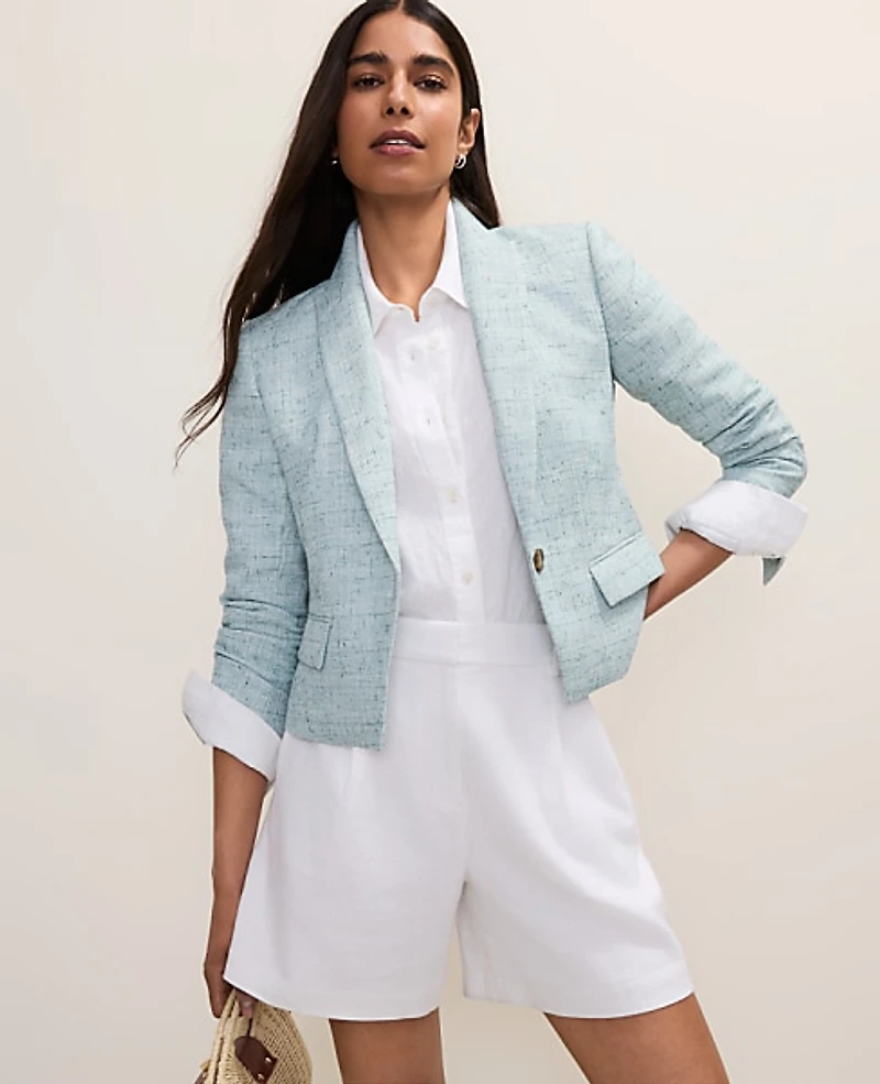 Ann Taylor The Petite Modern Newbury Blazer Tweed Soft Green Multi Women's