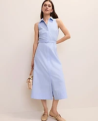 Ann Taylor Petite Striped Collared Halter Midi Dress Vista Blue Women's