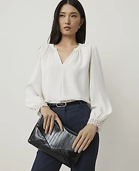 Ann Taylor Lace Trim Mixed Media Top Winter White Women's