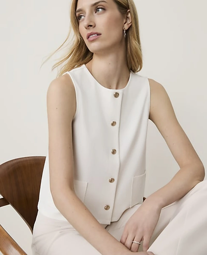 Ann Taylor Button Patch Pocket Top Women's