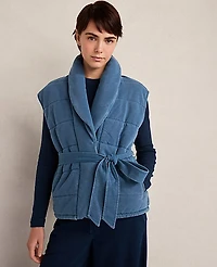 Ann Taylor Haven Well Within Indigo Cotton Terry Quilted Vest Wash Women's