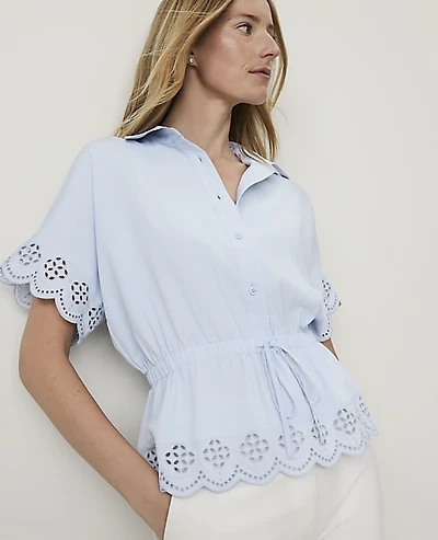Ann Taylor Weekend Eyelet Tie Waist Blouse Women's