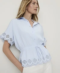 Ann Taylor Weekend Eyelet Tie Waist Blouse Women's