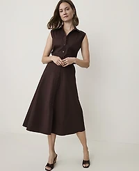 Ann Taylor Petite Sleeveless Collared Midi Shirtdress French Mocha Women's